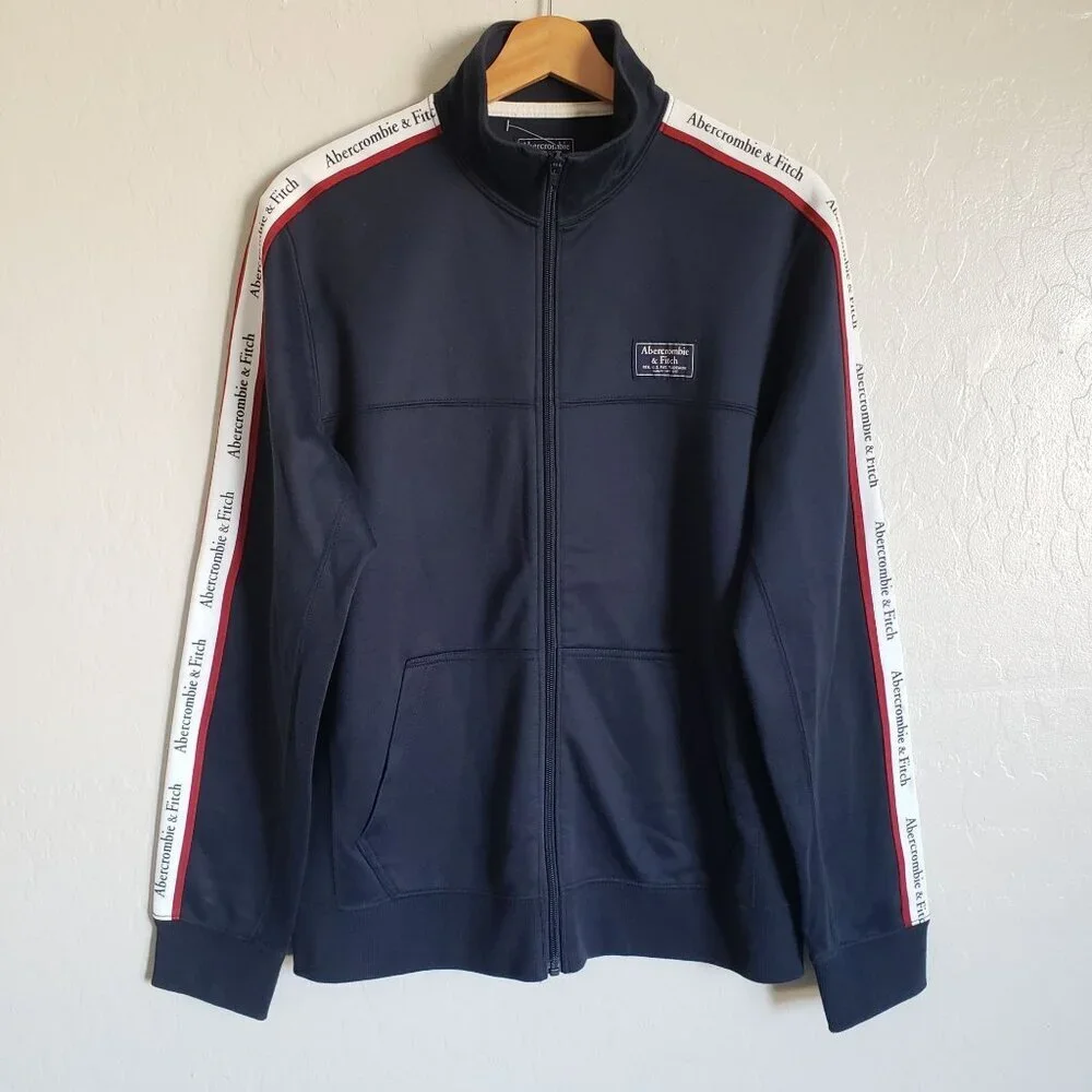 Abercrombie & Fitch Logo Tape Sleeve Tricot Track Jacket Blue Size Men's Small